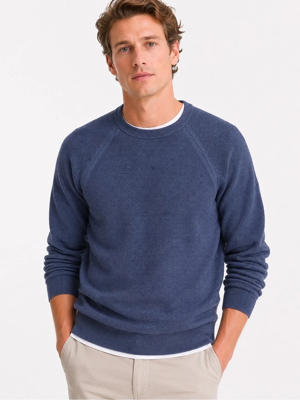 J.Crew Men’s Medium Navy Blue 100% Cotton Crewneck Raglan Sweater NWT